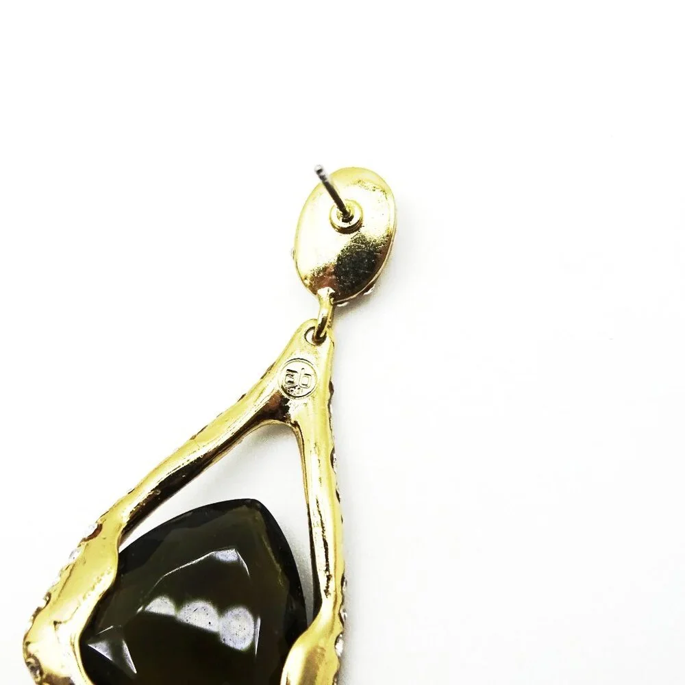 ALEXIS BITTAR Yellow Gold Plated Faceted Brown & Clear CZ Pave Dangle Earrings - Picture 7 of 8